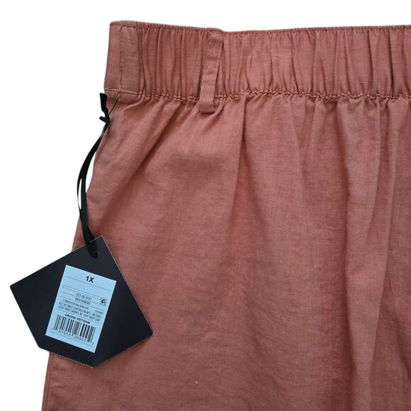 NWT Ava & Viv Linen-Blend Elastic-Waist Shorts. Coral. Pleated Front. Plus 1X - Picture 4 of 7